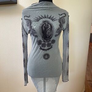 New Girl Order - Dolls Kill - Mesh tattoo dress gray/seafoam green - US size 6